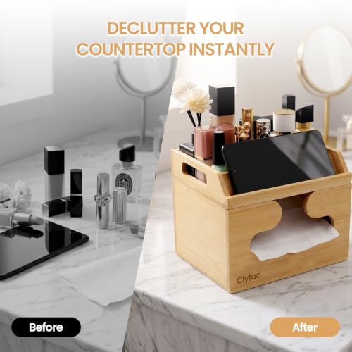 Bamboo Face Towel Organizer with Phone Slot & Double Layer