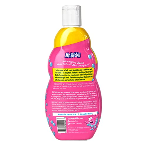 Mr. Bubble Kids Original 3in1 Shampoo, Conditioner, Body Wash ? Hypoallergenic, Tear Free Bubble Gum Scented, Creates Big Bubbles In The Tub And Shower (Pack Of 2 Bottles, 16 fl oz Each)