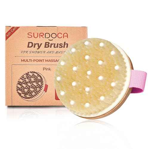 SURDOCA Dry Brushing Body Brush for Lymphatic Drainage, Wet & Dry Body Scrubber, Natural Exfoliating Brush, Pink