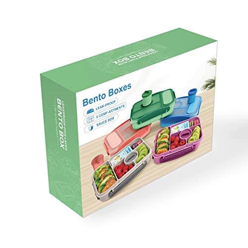 Demiue Lunch Box Kids,Bento Box Adult Lunch Box, Bento Lunch Containers for Adults/Kids/Toddler,5 Compartments with Sauce Vontainers,Microwave & Dishwasher & Freezer Safe,BPA Free(Green)