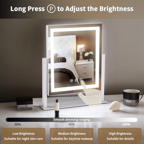 LED Vanity Mirror with Lights, Makeup Mirror with 3 Color Modes, Smart Touch Control, 360¡Æ Rotation for Desk,13.2" L x 11.2" W