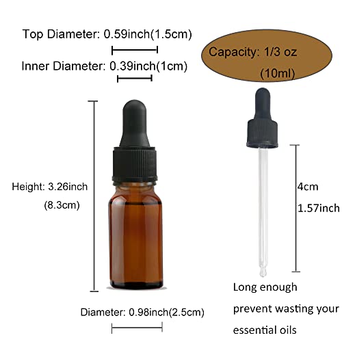 48 Pack 10ml Amber Glass Dropper Bottles with Black Droppers