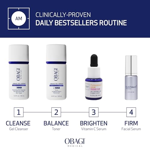 Obagi Bestsellers Travel Skincare Set ? Travel Friendly, Anti-Aging Skincare Gift Set for All Skin Types; Includes Facial Cleanser 2oz, Toner 2oz, Vitamin C Serum .17oz & Firming Facial Serum .17oz
