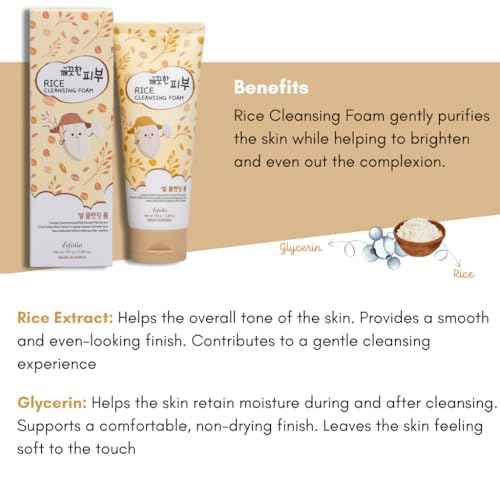 esfolio Rice Cleansing Foam Face Wash ? Gentle Daily Facial Cleanser with Soft Creamy Foam ? Suitable for All Skin Types ? Helps Remove Dirt, Oil, and Impurities Without Drying (5.29oz -150g)