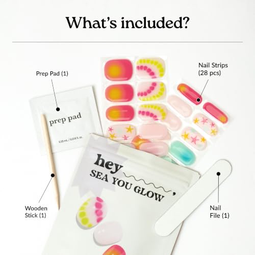 Heyhae Semi Cured Gel Nail Strips - No LED Needed, 28 Strips