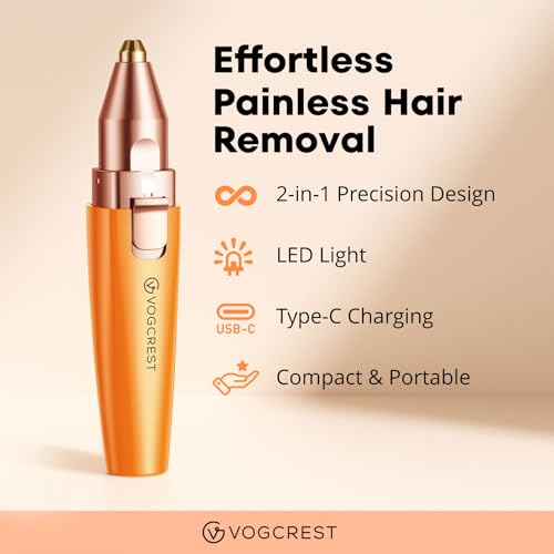 VG VOGCREST 2-in-1 Rechargeable Facial Hair Remover & Eyebrow Shaver with LED Light