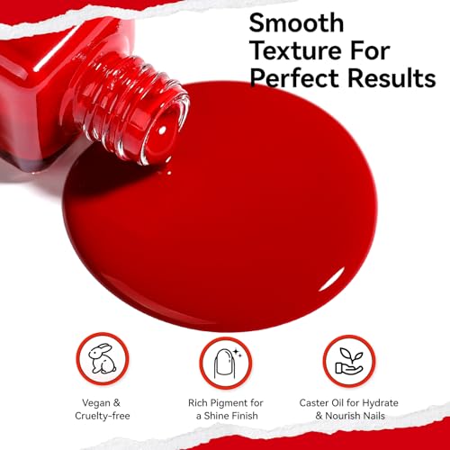 Red Nail Polish with Castor Oil - Fast Dry, Vegan