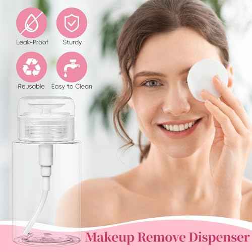3 Pack Push Down Pump Bottle Dispenser for Makeup Remover, Facial Toner, Micellar Water, Alcohol, Nail Polish Remover Empty Push Top Bottles Containers 6.7oz/200ML