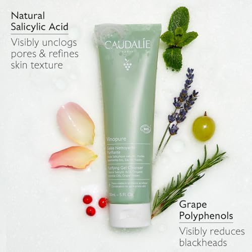 Caudalie Vinopure Salicylic Acid Cleanser, Pore Purifying Gel Cleanser - 150 mL (Pack of 2)