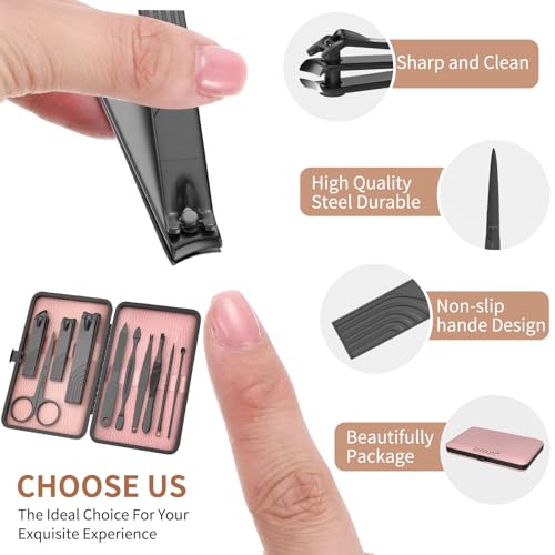 ZIZZON 10-Piece Travel Manicure Set - Stainless Steel Nail Clipper Kit