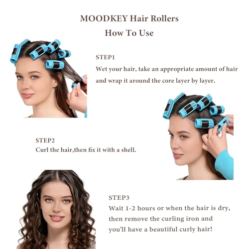 24pc Heatless Hair Rollers with Self-Grip - No Heat Damage Curling