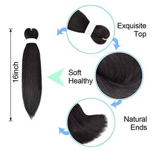 8 Pack Pre Stretched Extensions - 16" Premium Braiding Hair, 55G/Pack, Itch-Free, Hot Water Setting, Perm Yaki Texture (#1B)