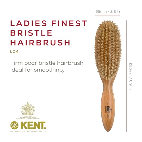 Kent LC4 Finest Detangler Brush, Cherrywood Oval Hairbrush with Boar Bristles for Medium to Thick Hair of All Lengths, Salon-Style Straightening Tool