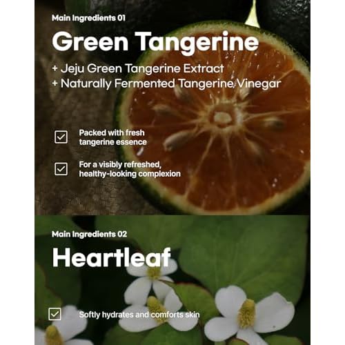 Green Tangerine Dual Peeling Pad ? Korean Exfoliating Toner Pads with 4HA Complex, Jeju Citrus Vinegar, Oil Control, Dual-Sided Texture, Hydrating & Smoothing, 50 Pads