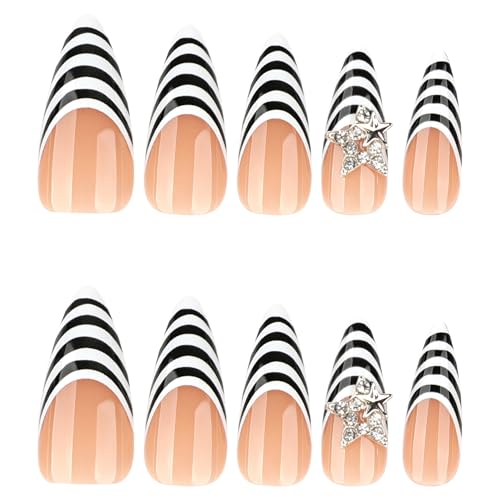 Press on Nails Long Almond French Tip 24pcs