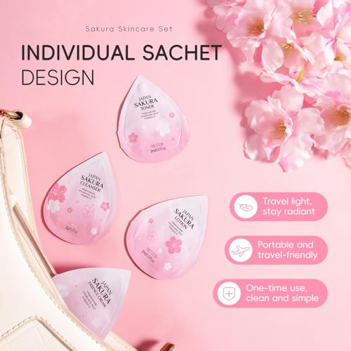 Sakura Travel Skincare Set - 60pcs Mini Kit with Cleanser, Toner & More