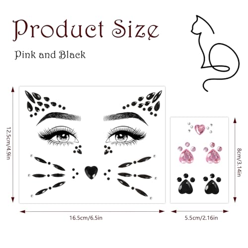 Cat Face Gems Stickers - Reusable Face Jewels for Parties