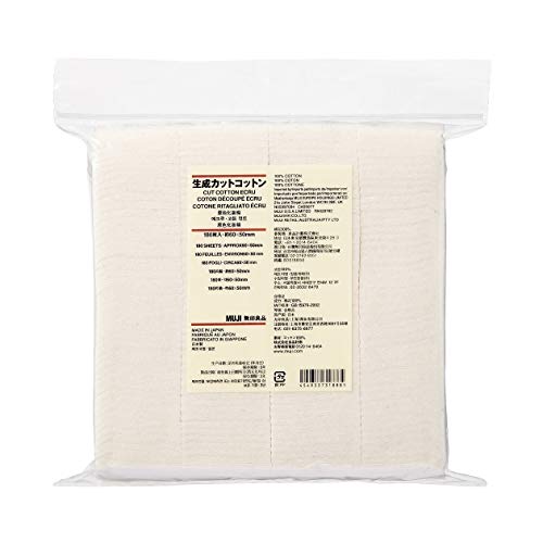 MUJI Soft Unbleached Facial Cut Cotton Pads for Skincare 60x50mm, 180 Pack