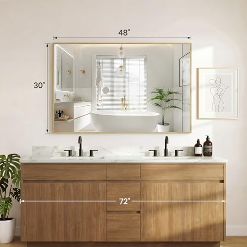 Sweetcrispy 30" x 48" Modern Bathroom Mirror with Gold Frame