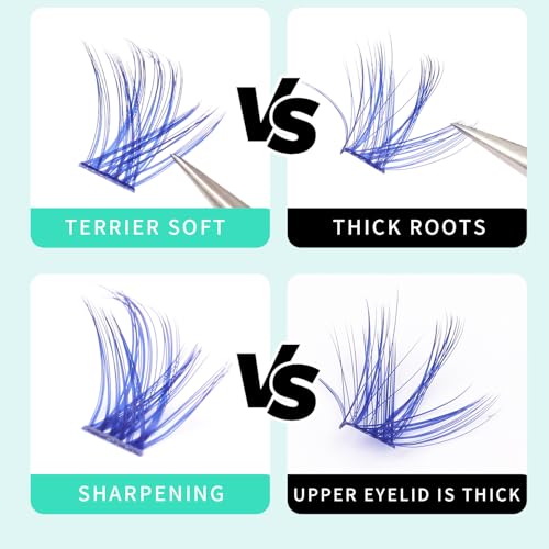 BODERMINCER Lash Clusters Kit 10-12-14-16mm Mixed Natural D Curl Fairy Lashes Pre-glue Extension Bond and Seal for Self Use DIY at Home (Colorful 16MM M02#)