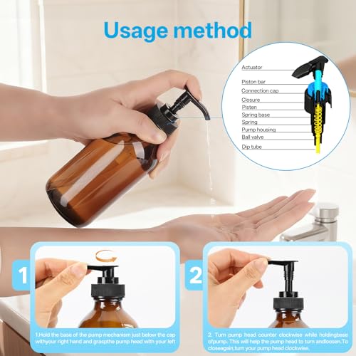 8oz Amber Glass Dispenser Bottles 3-Pack with Pump