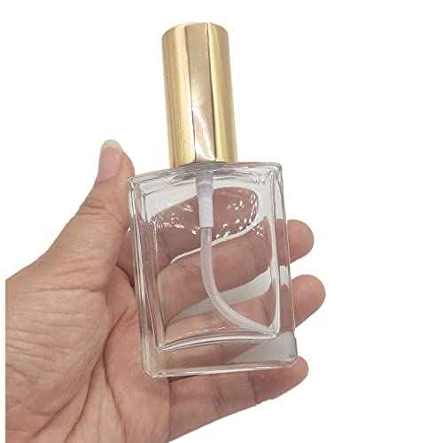 8PCS Square Glass Spray bottle,Small Refillable Container with Fine Mist srpayer,Perfume bottle (50ml, Clear+Gold)