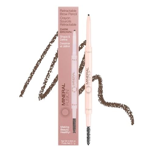 Mineral Fusion Retractable Brow Pencil (Dark Brown) - TZR 2025 Beauty Heroes Award Winner - Shape & Define Eyebrow with Blending Spoolie Brush - Velvety Smooth, Long-Lasting Color - Vegan Formula