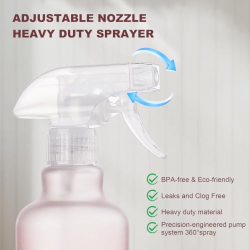 12oz Spray Bottles 2 Pack - 360° Any-Angle, Adjustable Nozzle