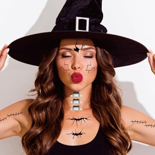 8 Sheets Halloween Temporary Face Tattoos | Skeleton & Scar Designs
