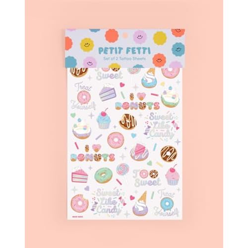 xo, Fetti Donut Temporary Tattoos - 50 Iridescent Styles | Sweet One Birthday Decorations, Two Sweet Cupcake Party, Sassy Six, Fourever Dessert Supplies, Cotton Candy Favors