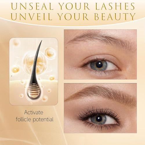 Eyelash Growth Serum ? 15 Plant Extracts for Longer, Denser & Robust Lashes, Boosts Natural Lash Development, Enhances Natural Beauty, Hypoallergenic & Oil Free(Bright Gold)