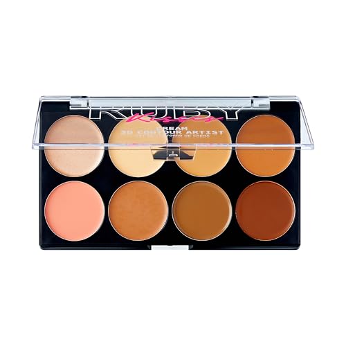 Ruby Kisses 3D Face Creator Cream Foundation & Concealer Palette Light Medium, 12-Hour Full Coverage