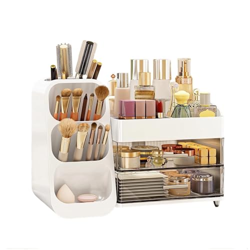 Makeup Organizer And Storage White Large 3 Clear Makeup Drawer Organizer,Skincare Organizers Countertop For Vanity Bedroom Tiered Makeup Box Organizer-Beauty Countertop Organization For Makeup
