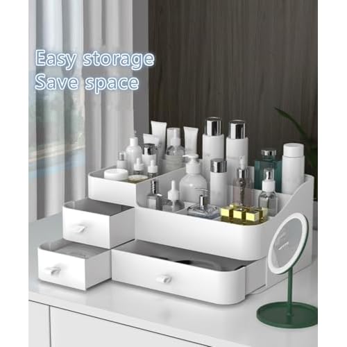 MIUOPUR White Makeup Organizer for Vanity, with 3 Drawers, Large Capacity, Ideal for Make up, Cosmetic, Skin care, Suitable for Bathroom Counter, Dressers, Desk