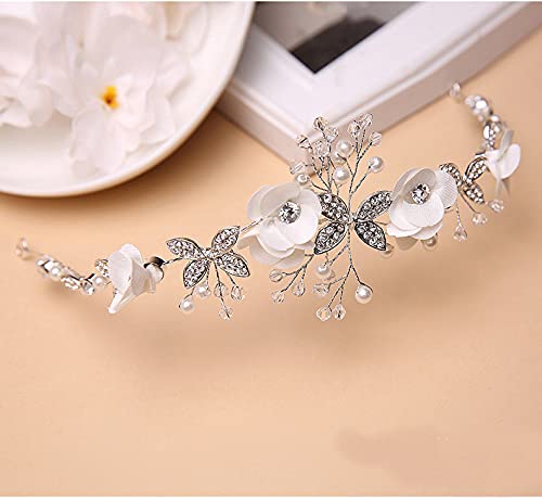 Ideal Swan Girl Headpiece Accessory, Girl Hairbands Pearl Crystal Headband Princess Wedding Bride Hair Pins Clips Tiara for Women and Girls Suitable for Shows, Children' Day (White)