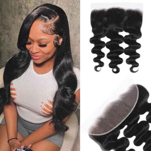 13x4 Real HD Lace Frontal Closure Human Hair Body Wave Skinlike HD Lace Frontal Brazilian Body Wave Human Hair Ear to Ear Free Part 150% Density Natural Black Color 22 Inch