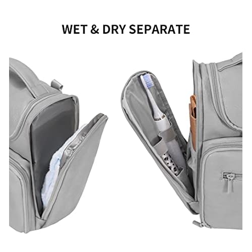 BOOMRICH Large Toiletry Bag for Women and Men, Hanging Leather Travel Makeup Bag with 360¡Æ Hook, Travel Organizer for Full Sized Container, Toiletries, Brushes, Blue Grey