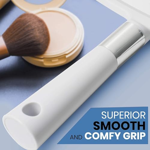 Large Hand Mirror with Comfy Handle - No Distortion White Portable Handheld Mirror (White) & 20X & 10X Magnifying Mirror Set with 3 Suction Cups Each - Compact & Travel Ready Mirror for Makeup Bundle