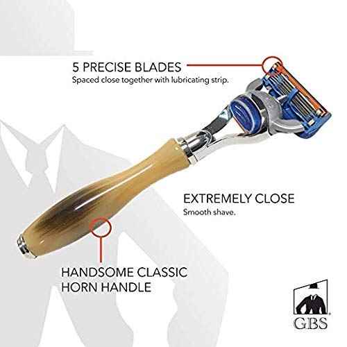 G.B.S 5 Blade Razor with Classic Horn Handle Christmas Gift Stocking Stuffer For Men