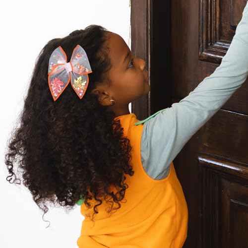 Fall Thanksgiving Turkey Mesh Tulle Hair Bow Clips for Girls, 2Pcs 4" Mushroom Shaker Fable Bow Cheer Barrettes,Autumn Holiday outfit Dress Decor Accessory for Teens Kids Toddler Gift