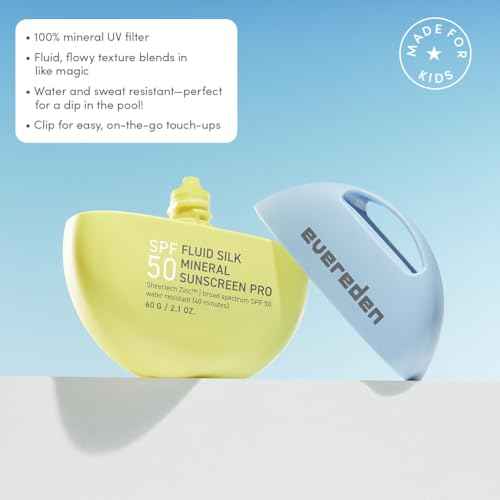 Evereden SPF50 Fluid Silk Mineral Kids Sunscreen: Clean Cooling Non-Nano UVA, UVB, & IR Protection for Sensitive Skin - Sheer, Lightweight, & Waterproof for Up to 40 Mins - Beach Day Toddler Sunscreen