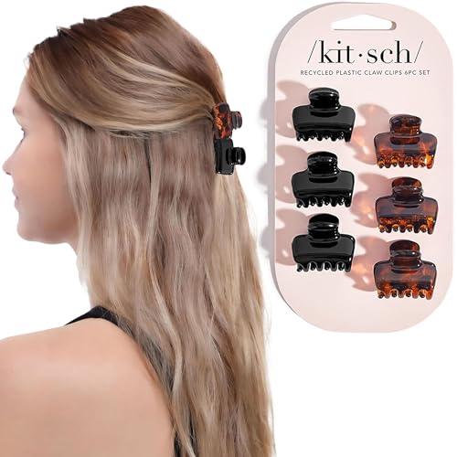 Kitsch Small Recycled Hair Claw Clips - Black & Tortoise Shell, 6 Pack