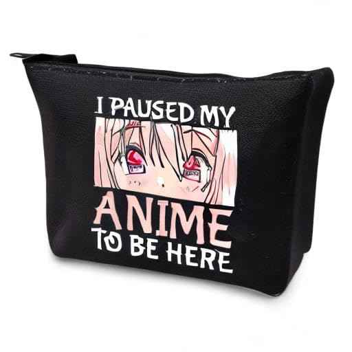 LEVLO Anime Girl Cosmetic Bag Amine Girl Inspired Gift I Paused My Anime To Be Here Makeup Zipper Pouch Bag Anime Cosplay Merchandise (My Anime Black)