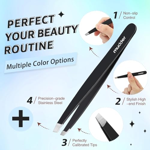 Mudder 12-Piece Stainless Steel Slanted Eyebrow Tweezers Set