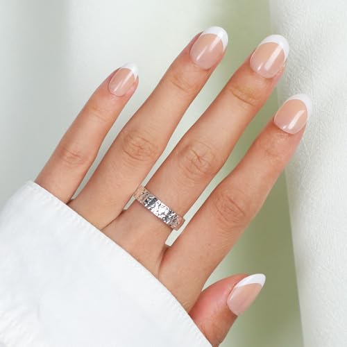Anyos 300Pcs French Tip Press-On Nails, Short Oval Fake Nails 15 Sizes