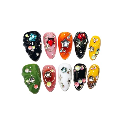 EasierGlow Short Almond Press On Nails - 10 Pcs Y2K Style