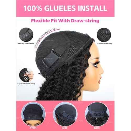 Curlyme Kinky Straight Drawstring Half Wig Human Hair No Lace Glueless Wear Go Wig Drawstring Invisible Hairline Beginner Friendly For Women Flip Over Clip In 195% Density 22 Inch