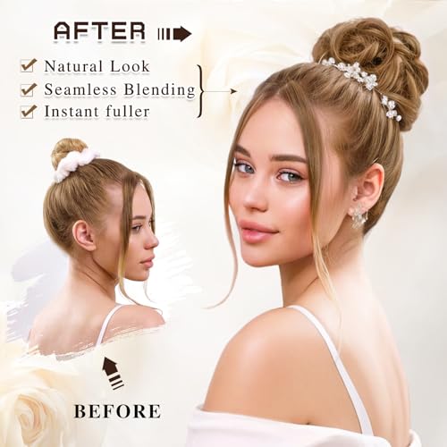 HMD Messy Bun Hair Piece Wavy Curly Scrunchies for Women Hair Bun Hair Piece Elastic Hair Bun Scrunchies Synthetic Chignon Ponytail Hair Extensions Tousled Updo Hairpieces for Women（6A）