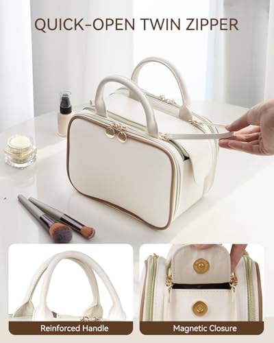Prite Large Makeup Bag, Waterproof Travel Cosmetic Case with Brush