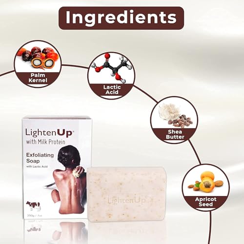 OMIC Lighten-Up Lactic Acid Exfoliating Soap, 7.7 oz / 200 g, Brightening Bar, AHA Soaps for Knees, Body, Armpits, with Shea Butter, Apricot, Milk Protein (Pack of 2)